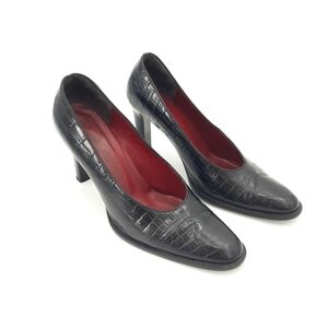 YSL | Vintage Croc Embossed Leather Heels in Black